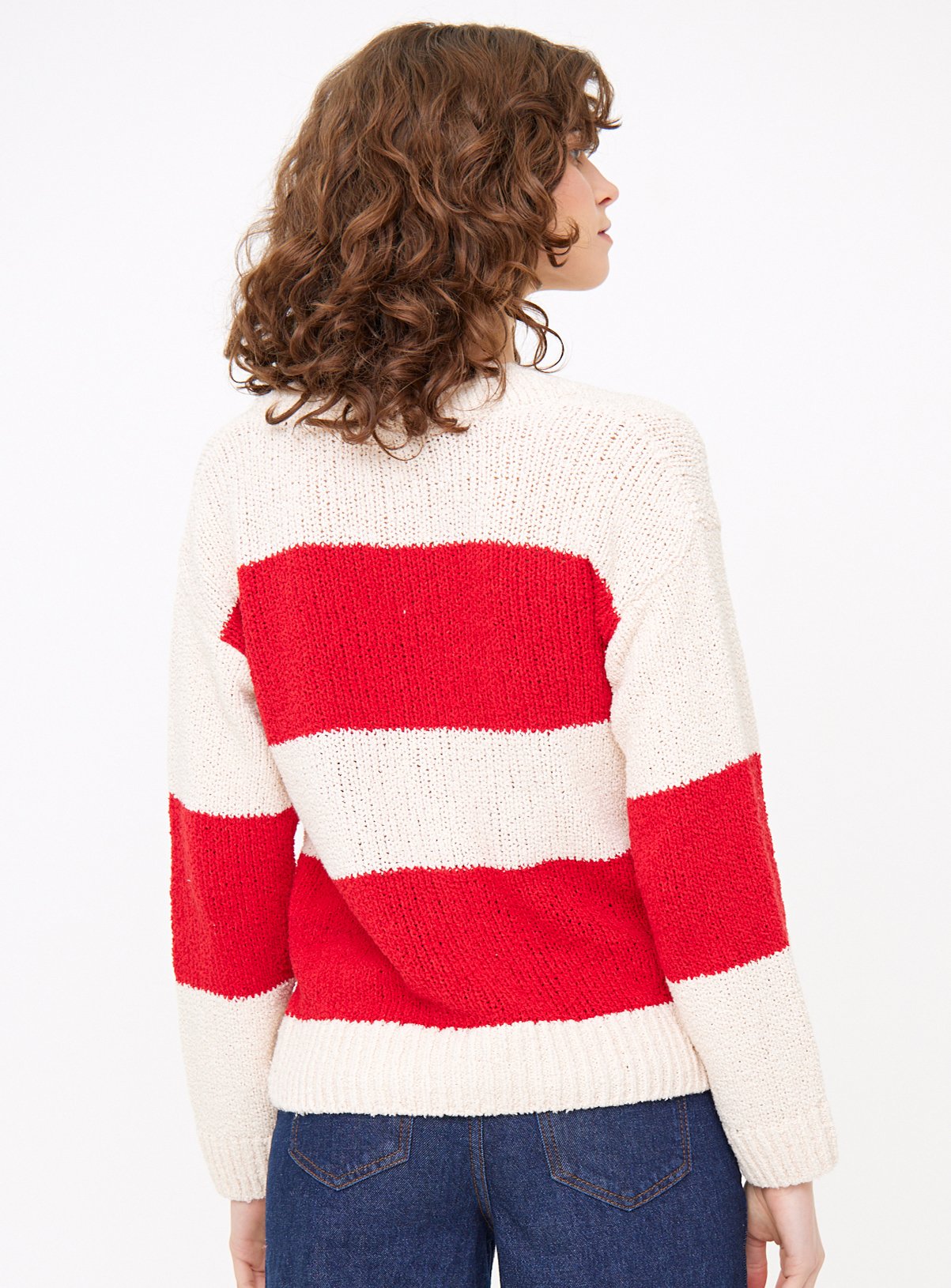 Red Stripe V Neck Boucle Knitted Jumper 10 - Image 4 thumbnail